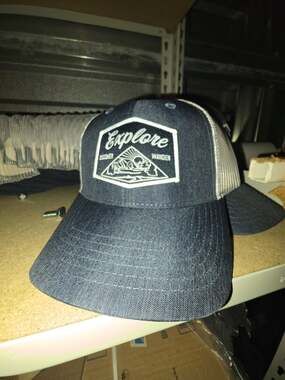Republic Explore Leather Patch Trucker Hat Navy White Snapback